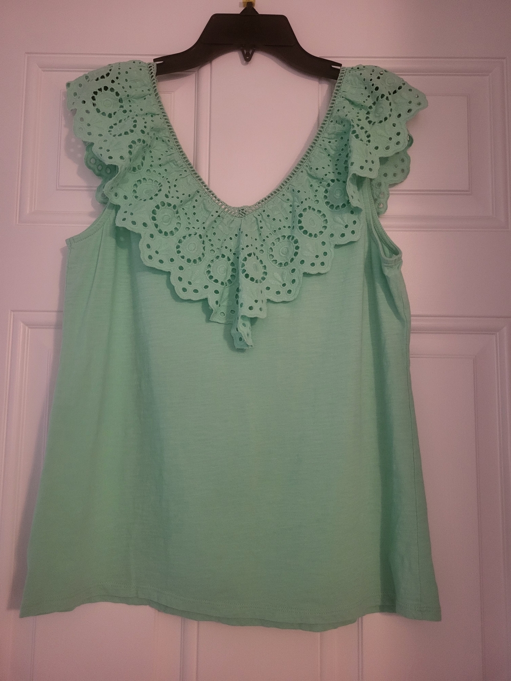 Lilly Pulitzer Plaza Mint Eyelet V-Neck Ruffle Tank - Picture 2 of 4